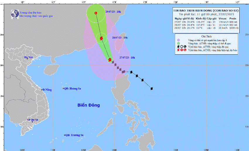 Bão Doksuri đã vào Biển Đông, thành bão số 2, giật cấp 16