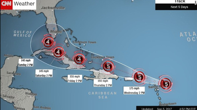 Siêu bão Irma tăng cấp độ, đe dọa Mỹ - Ảnh 1.