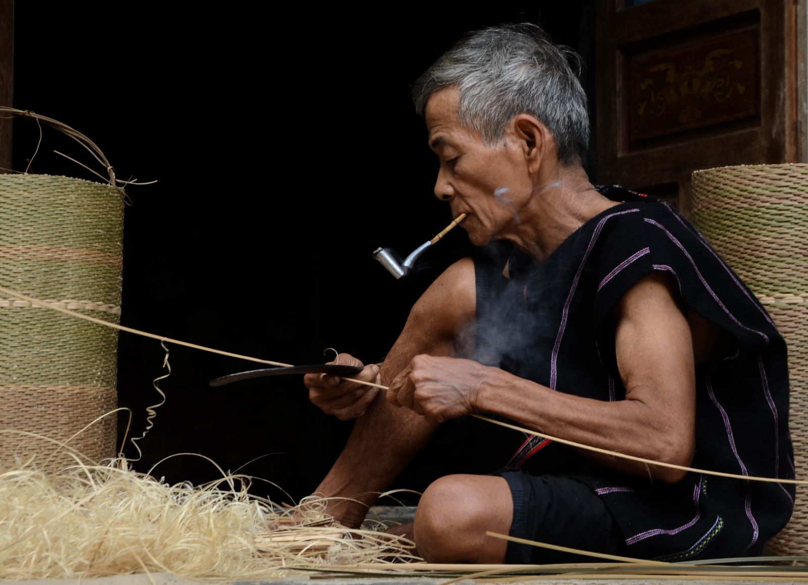 Splitting and shaving the rattan is the first stage of the basket making process  