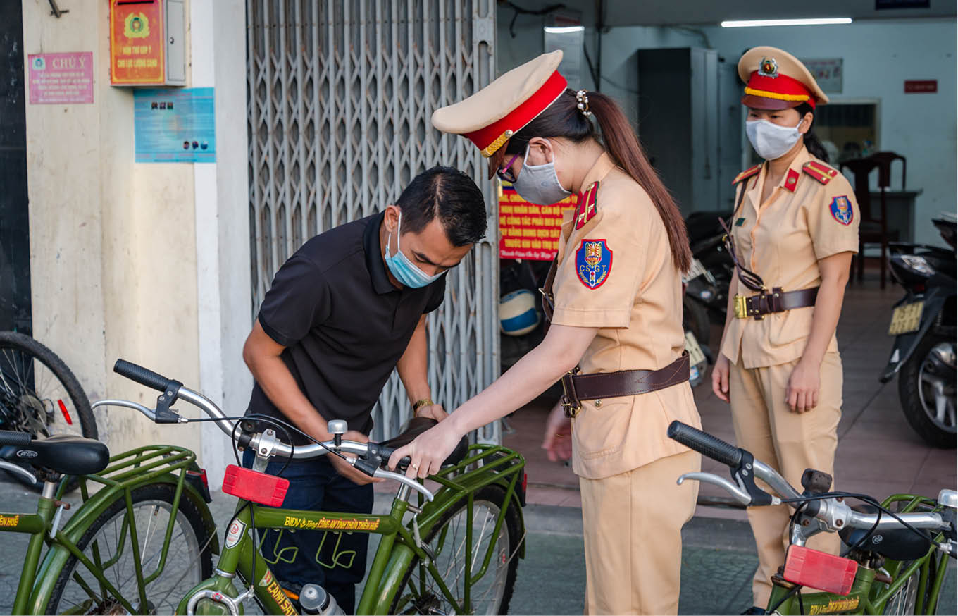 Checking the dedicated bikes before going on duty