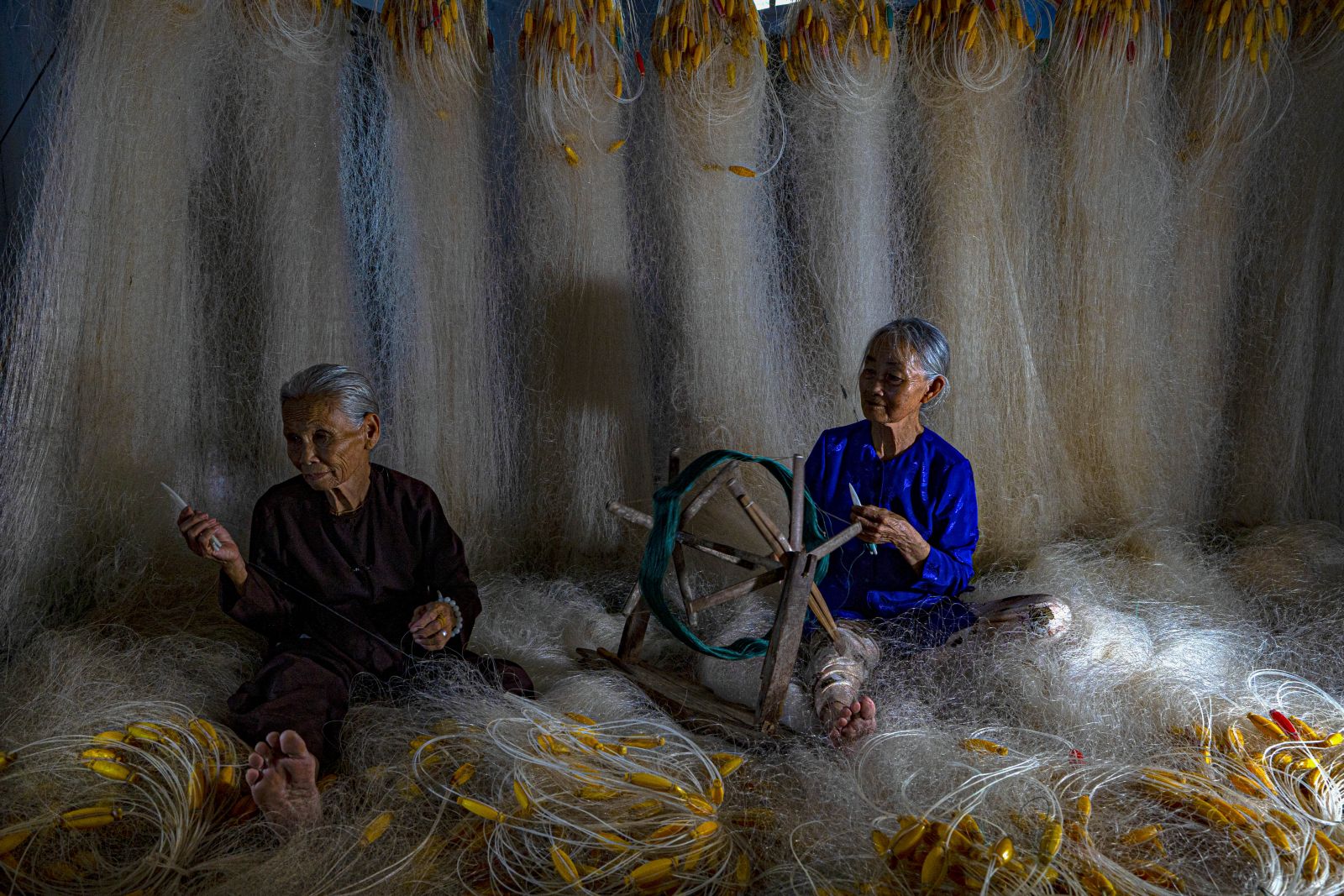 Most of all older women in the coastal region are proficient in doing net knitting 