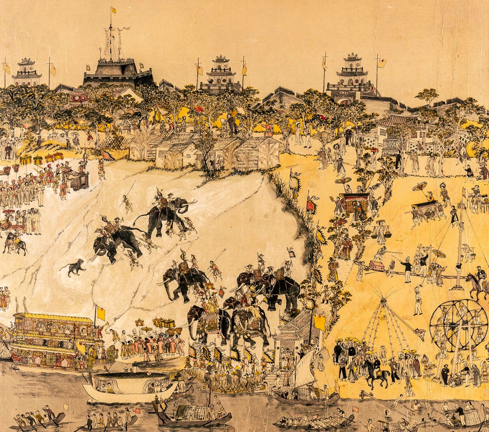 Elephant and tiger fights in the early 20th century through the painting "New Year's Day in Phu Xuan"