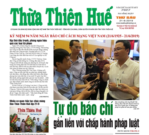 Đón đọc Báo Thừa Thiên Huế thứ sáu ngày 21 6 2019