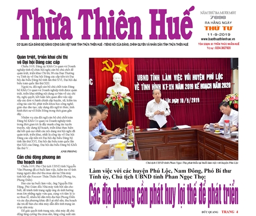 Đón đọc Báo Thừa Thiên Huế ngày 11 9