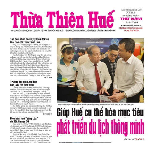 Đón đọc Báo Thừa Thiên Huế phát hành ngày 19 9 2019