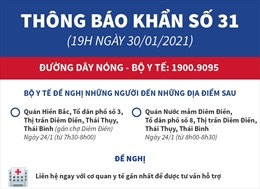 Thông báo khẩn số 31 của Bộ Y tế về các địa điểm tại Thái Bình