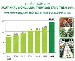 4 tháng năm 2021 Xuất khẩu nông, lâm, thủy sản tăng trên 24