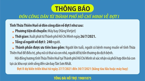 Đón công dân Thừa Thiên Huế từ TP Hồ Chí Minh về đợt 1 bằng đường hàng không