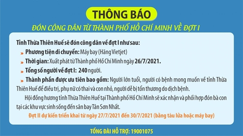 Welcoming Thua Thien Hue people back from Ho Chi Minh City by air for phase 1