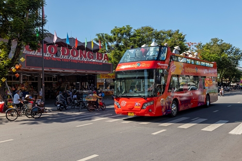 Hue City sightseeing by convertible double-decker bus