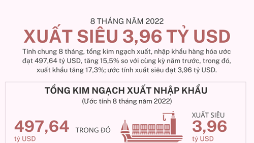 Việt Nam xuất siêu 3,96 tỷ USD 8 tháng năm 2022